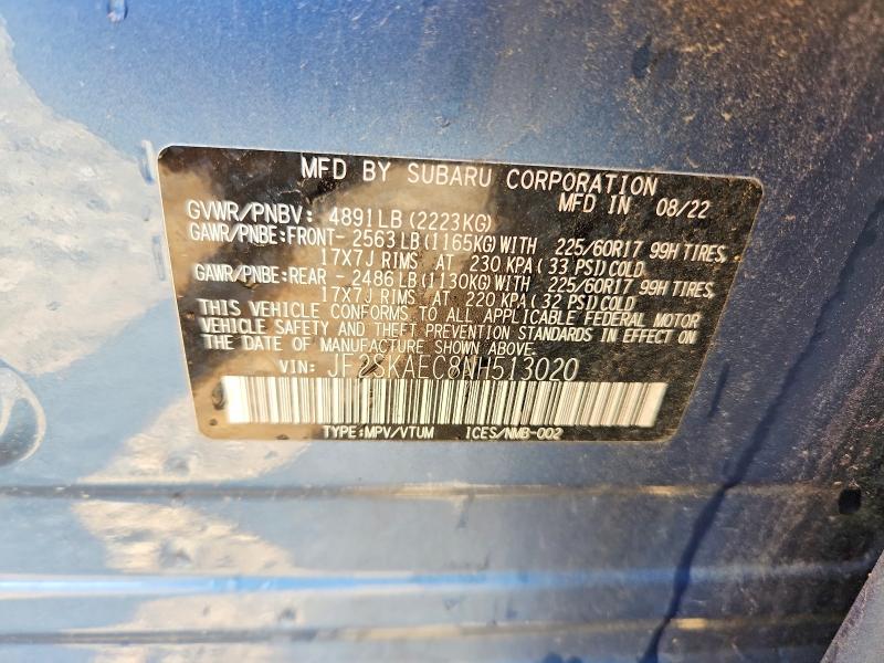 Продажа на аукционе авто 2022 Subaru Forester, vin: JF2SKAEC8NH513020, номер лота: 49025096