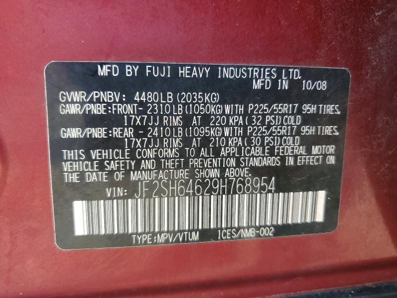 Aukcja sprzedaży 2009 Subaru Forester, vin: JF2SH64629H768954, numer aukcji: 50803146