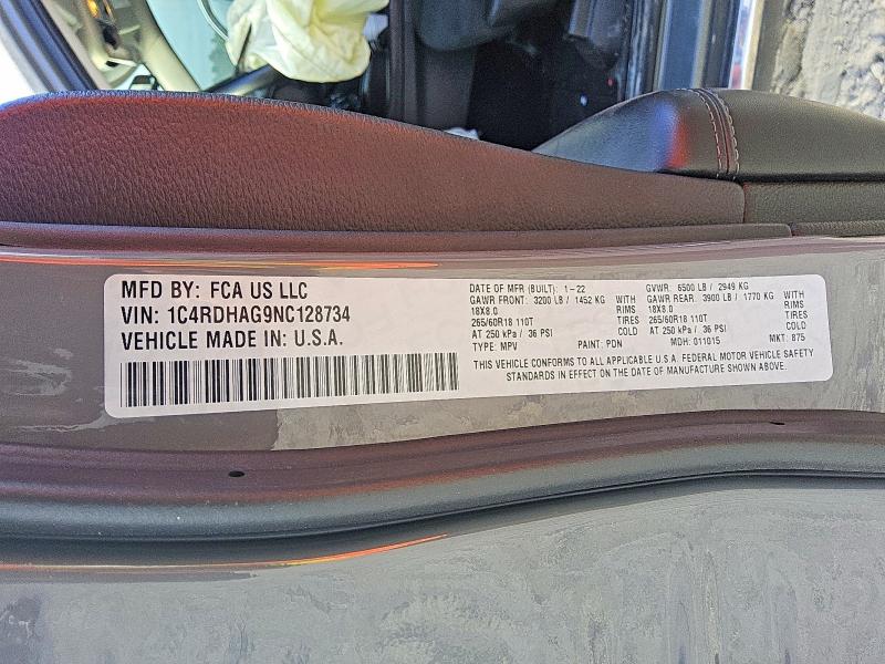 51003786 :رقم المزاد ، 1C4RDHAG9NC128734 vin ، 2022 Dodge Durango مزاد بيع