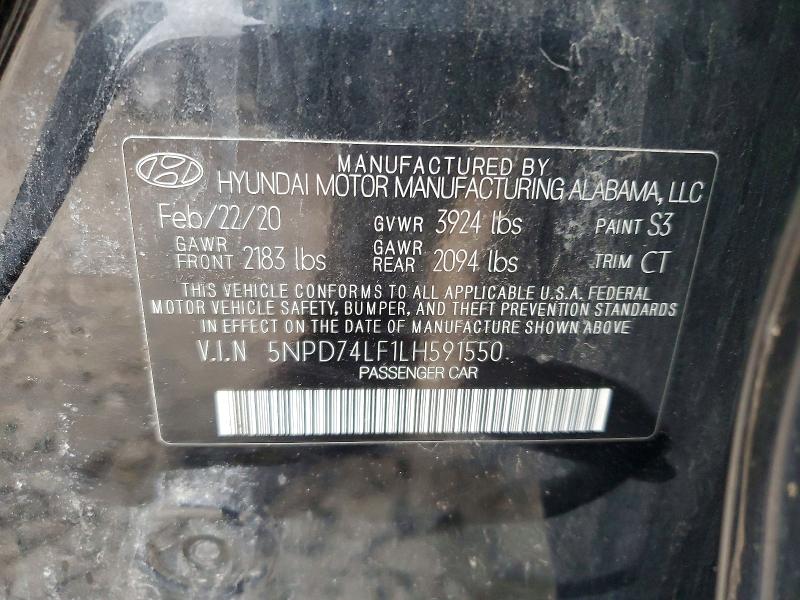 Продажа на аукционе авто 2020 Hyundai Elantra, vin: 5NPD74LF1LH591550, номер лота: 52027406