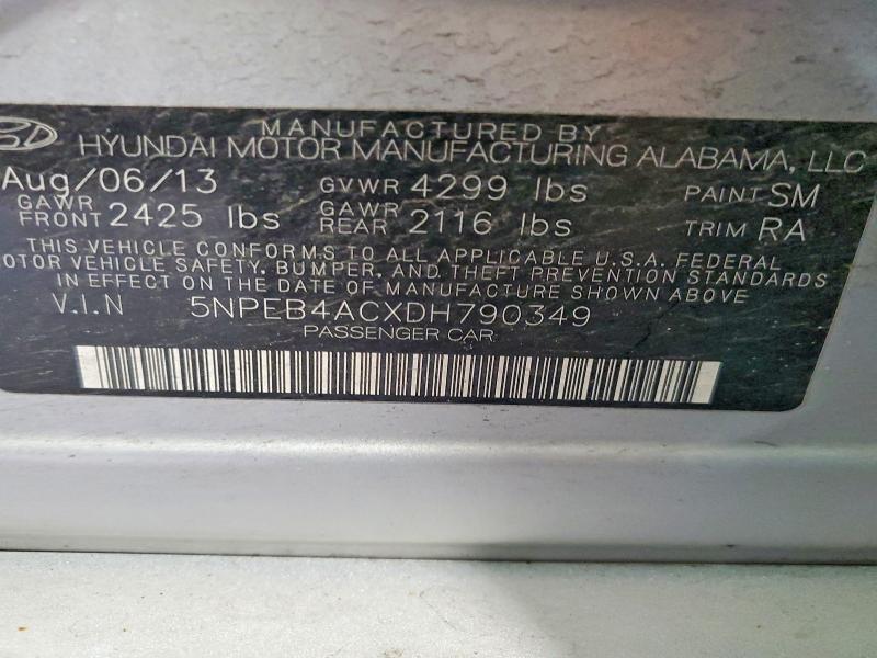 51531446 :رقم المزاد ، 5NPEB4ACXDH790349 vin ، 2013 Hyundai Sonata مزاد بيع