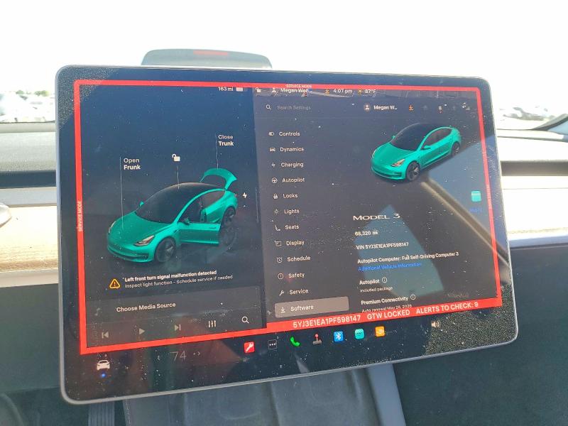 2023 Tesla Model 3 მანქანა იყიდება აუქციონზე, vin: 5YJ3E1EA1PF598147, აუქციონის ნომერი: 51948006