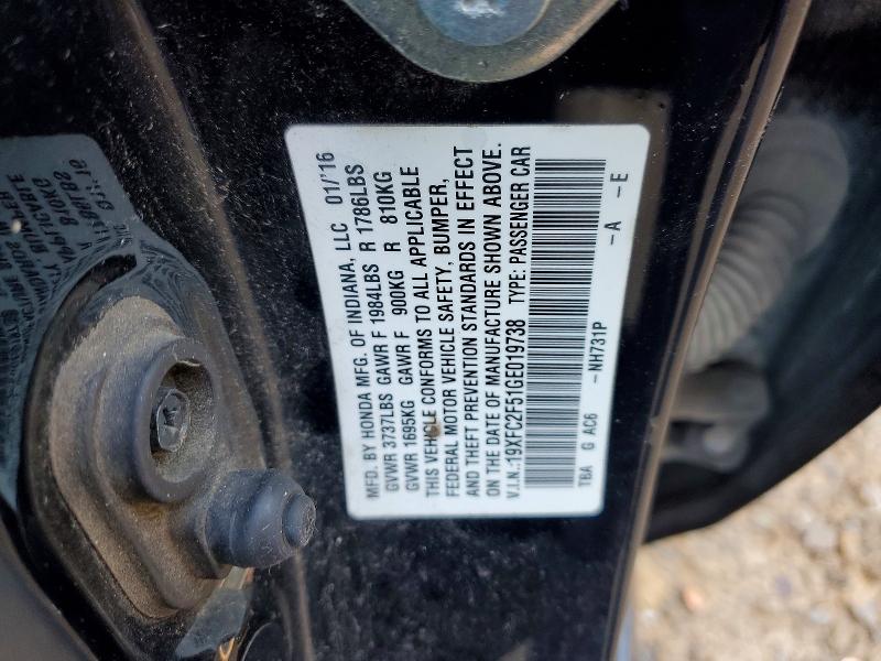 Продажа на аукционе авто 2016 Honda Civic, vin: 19XFC2F51GE019738, номер лота: 49077786