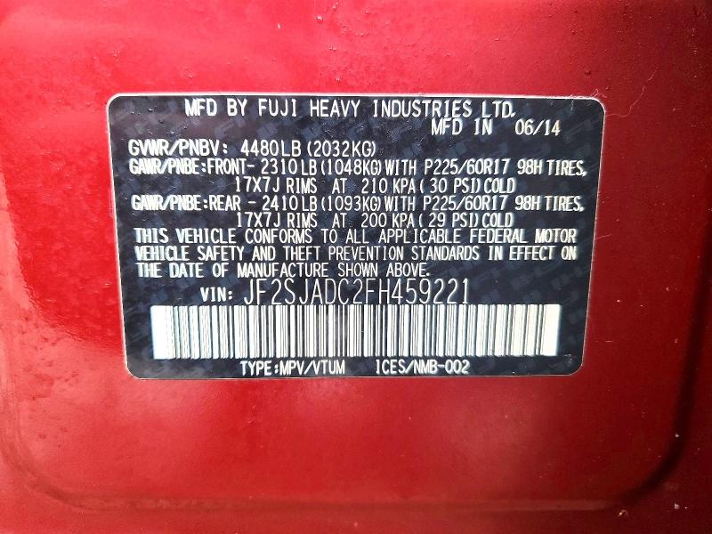 47624706 :رقم المزاد ، JF2SJADC2FH459221 vin ، 2015 Subaru Forester مزاد بيع