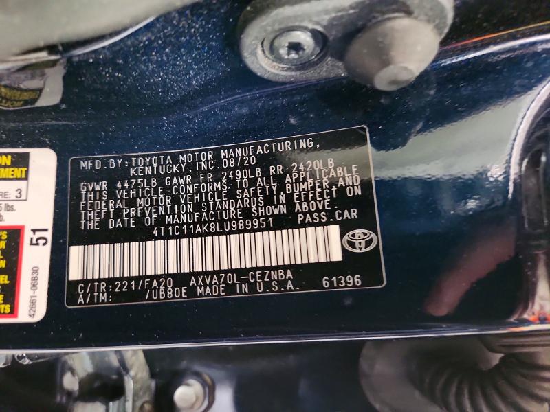 50335856 :رقم المزاد ، 4T1C11AK8LU989951 vin ، 2020 Toyota Camry مزاد بيع