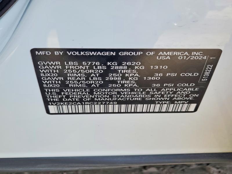 Продаж на аукціоні авто 2024 Volkswagen Atlas Cross Sport, vin: 1V2KE2CA1RC227749, номер лоту: 49862946