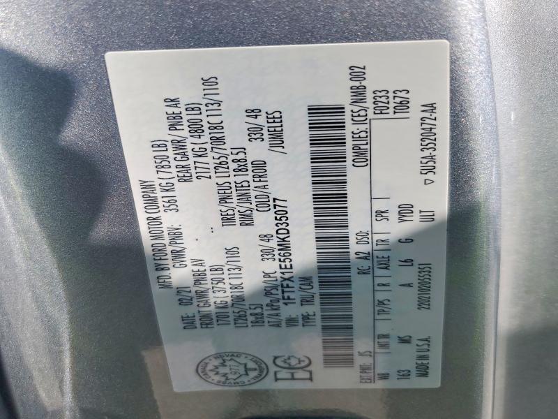 Auction sale of the 2021 Ford F150, vin: 1FTFX1E56MKD35077, lot number: 51150186