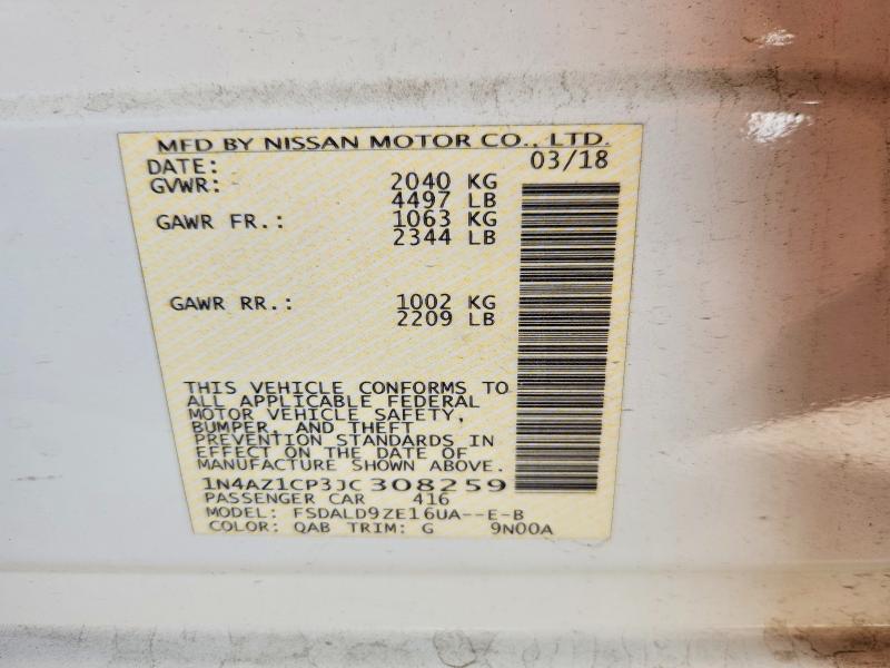2018 Nissan Leaf მანქანა იყიდება აუქციონზე, vin: 1N4AZ1CP3JC308259, აუქციონის ნომერი: 50999456