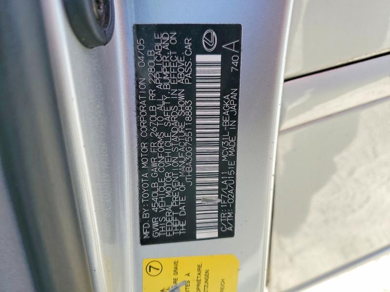 46782216 :رقم المزاد ، JTHBA30G755118883 vin ، 2005 Lexus Es مزاد بيع