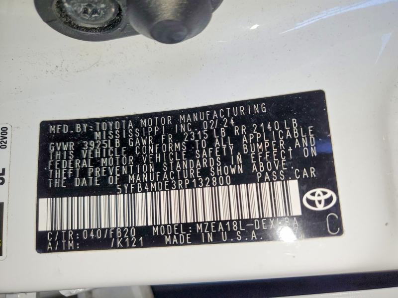 2024 Toyota Corolla მანქანა იყიდება აუქციონზე, vin: 5YFB4MDE3RP132800, აუქციონის ნომერი: 49552336