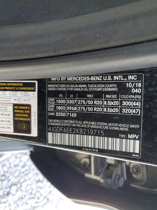 2019 Mercedes-benz Gls მანქანა იყიდება აუქციონზე, vin: 4JGDF6EE2KB219715, აუქციონის ნომერი: 49457896