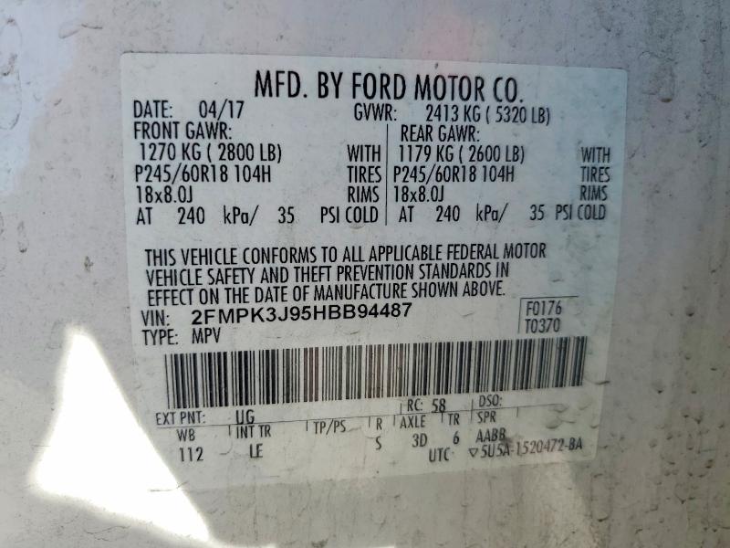 2017 Ford Edge მანქანა იყიდება აუქციონზე, vin: 2FMPK3J95HBB94487, აუქციონის ნომერი: 48516876