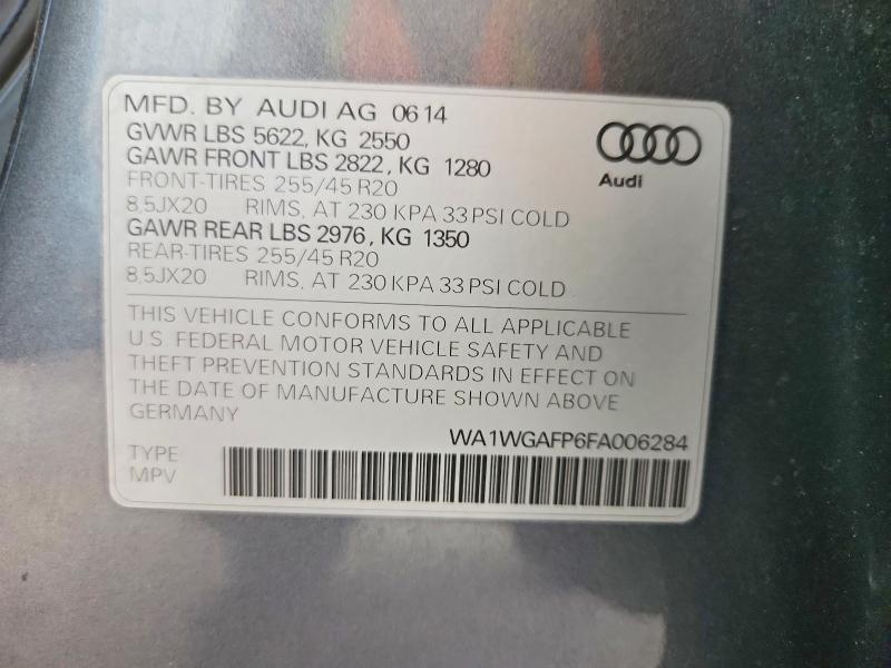 51183176 :رقم المزاد ، WA1WGAFP6FA006284 vin ، 2015 Audi Q5 مزاد بيع