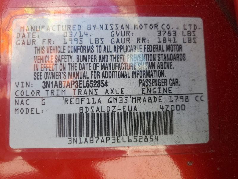 2014 Nissan Sentra მანქანა იყიდება აუქციონზე, vin: 3N1AB7AP3EL652854, აუქციონის ნომერი: 52052786