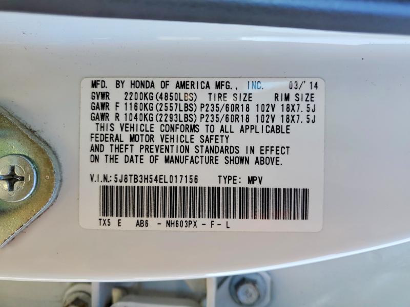 50954266 :رقم المزاد ، 5J8TB3H54EL017156 vin ، 2014 Acura Rdx مزاد بيع