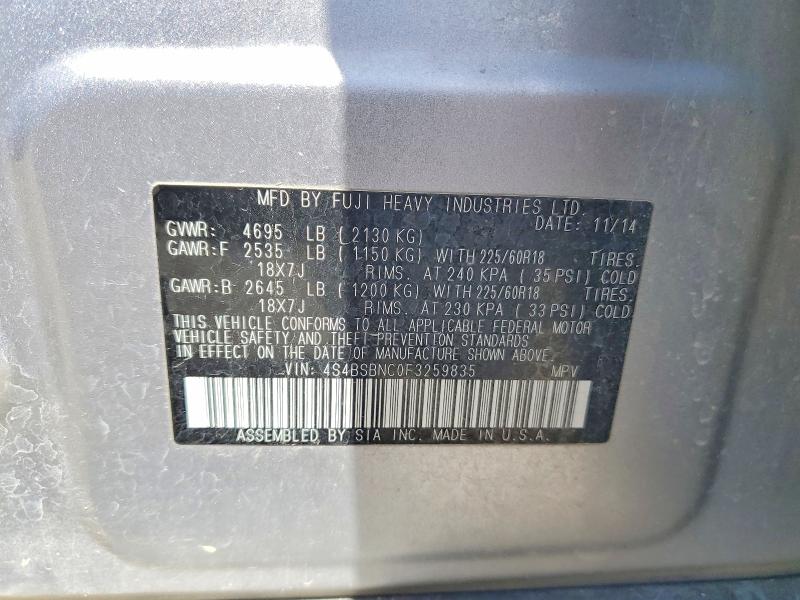 Продажа на аукционе авто 2015 Subaru Outback, vin: 4S4BSBNC0F3259835, номер лота: 50615466
