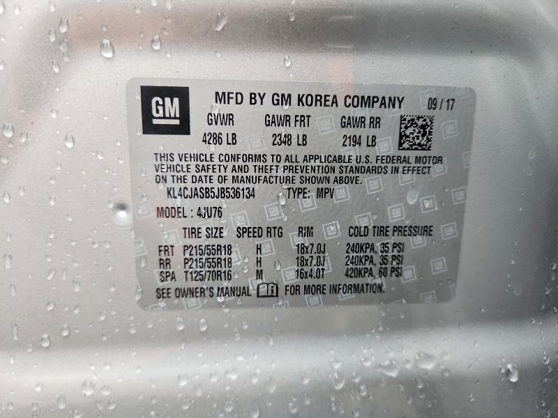 Продаж на аукціоні авто 2018 Buick Encore, vin: KL4CJASB5JB536134, номер лоту: 50264766