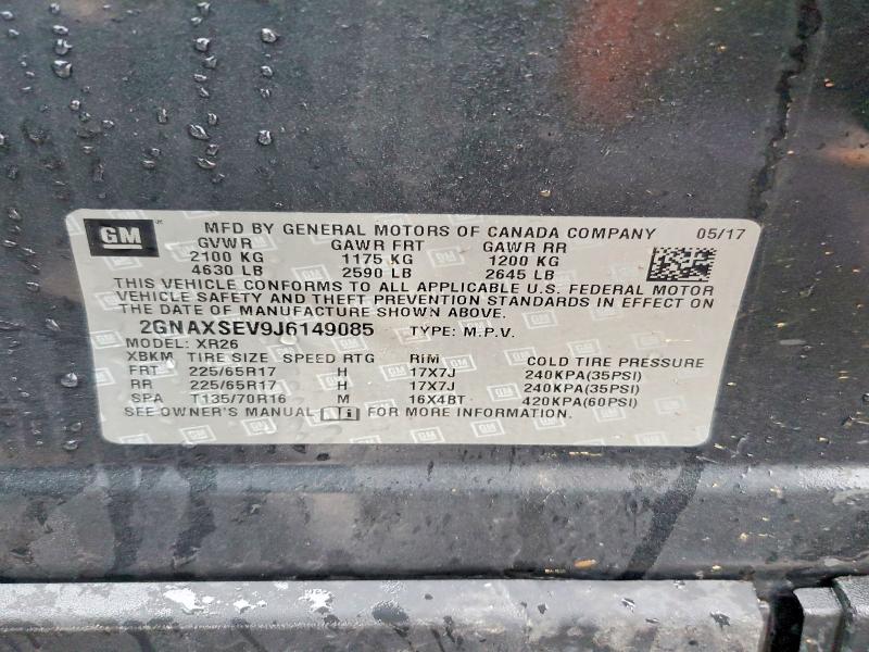 48304126 :رقم المزاد ، 2GNAXSEV9J6149085 vin ، 2018 Chevrolet Equinox مزاد بيع