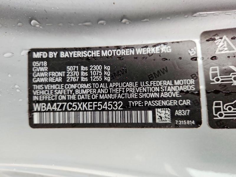 48515456 :رقم المزاد ، WBA4Z7C5XKEF54532 vin ، 2019 Bmw 440xi مزاد بيع