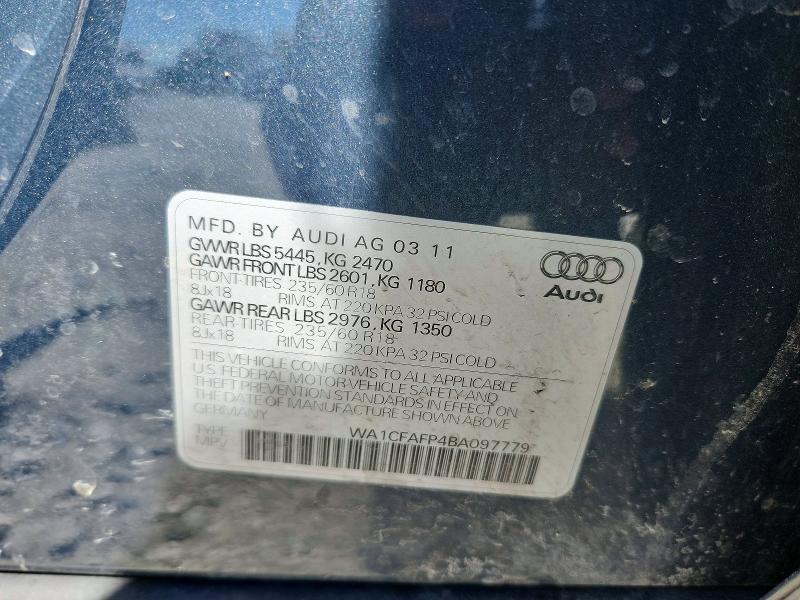 2011 Audi Q5 მანქანა იყიდება აუქციონზე, vin: WA1CFAFP4BA097779, აუქციონის ნომერი: 50224576