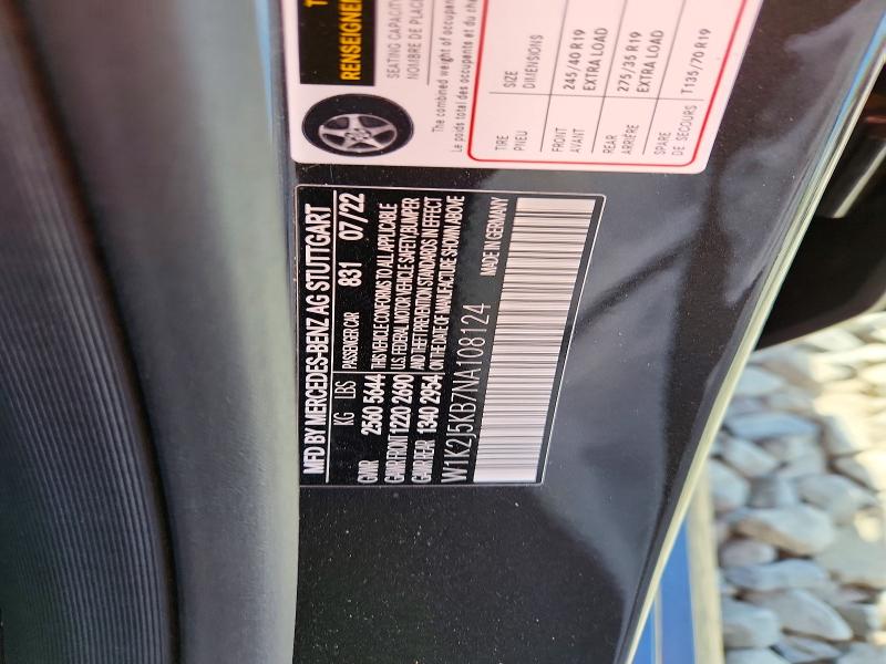 50282536 :رقم المزاد ، W1K2J5KB7NA108124 vin ، 2022 Mercedes-benz Cls مزاد بيع