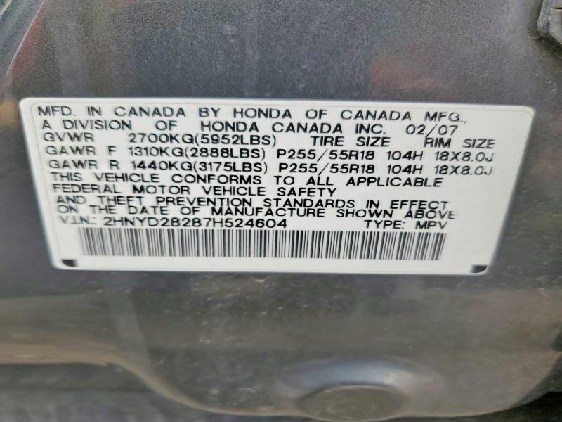 Aukcja sprzedaży 2007 Acura Mdx, vin: 2HNYD28287H524604, numer aukcji: 49051366