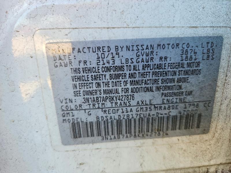 49175786 :رقم المزاد ، 3N1AB7AP8KY427876 vin ، 2019 Nissan Sentra مزاد بيع