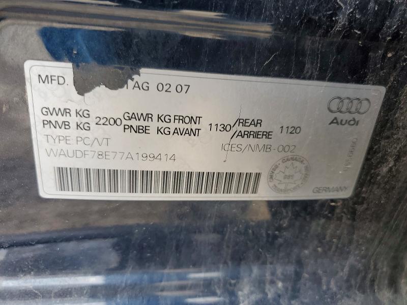 78780505 :رقم المزاد ، WAUDF78E77A199414 vin ، 2007 Audi A4 مزاد بيع