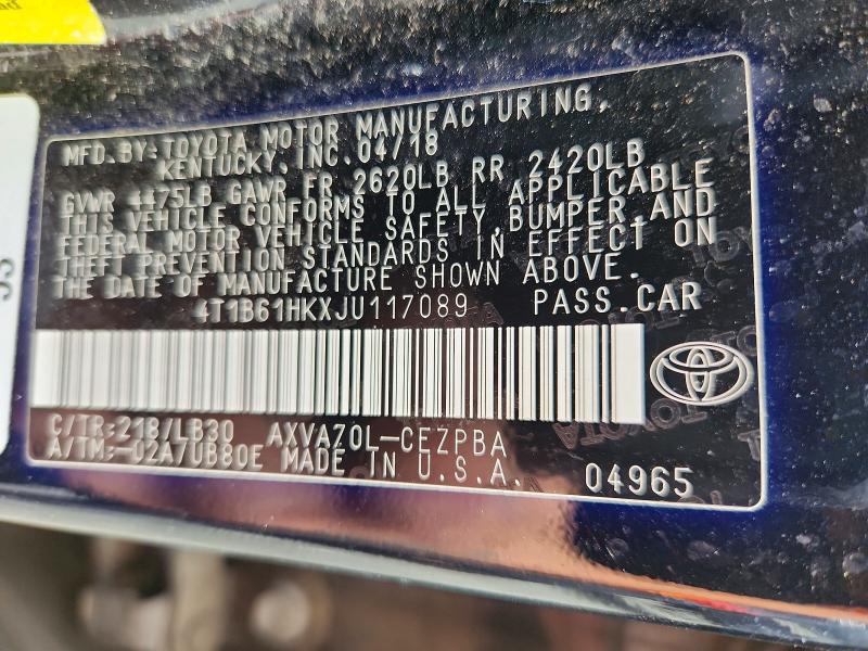 Aukcja sprzedaży 2018 Toyota Camry, vin: 4T1B61HKXJU117089, numer aukcji: 50583026