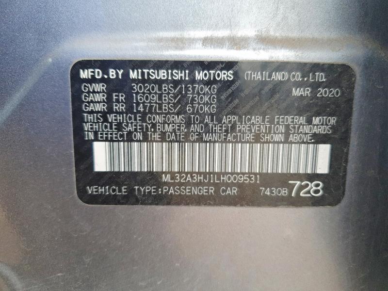 Продаж на аукціоні авто 2020 Mitsubishi Mirage, vin: ML32A3HJ1LH009531, номер лоту: 51780236