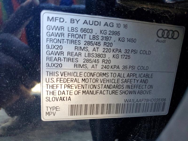 49992256 :رقم المزاد ، WA1LAAF79HD035106 vin ، 2017 Audi Q7 مزاد بيع