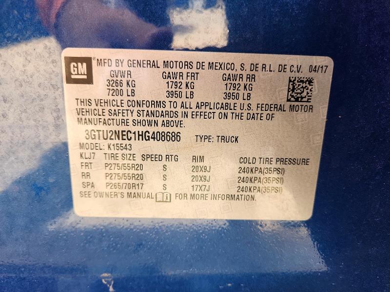 49262266 :رقم المزاد ، 3GTU2NEC1HG408686 vin ، 2017 Gmc Sierra مزاد بيع