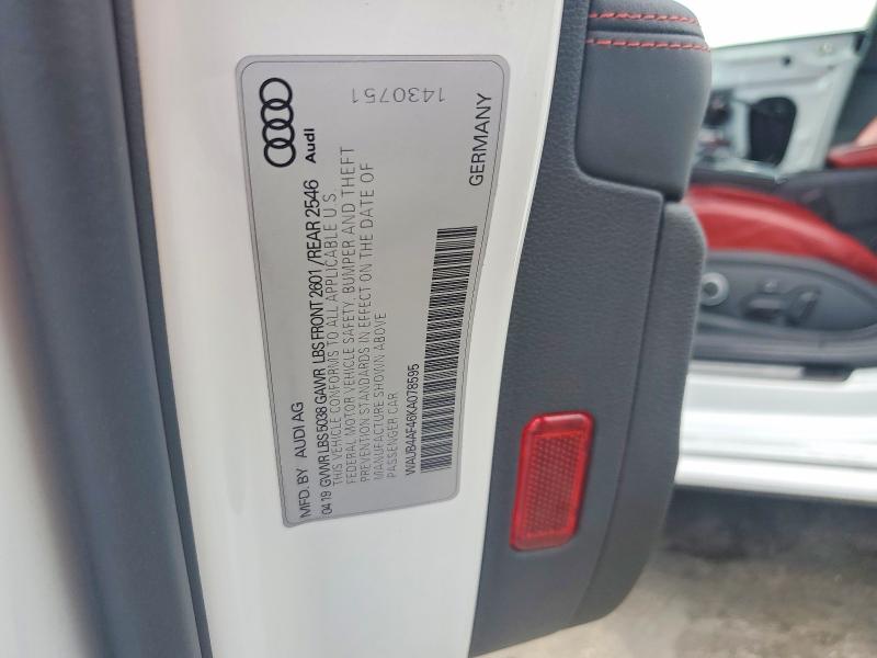Aukcja sprzedaży 2019 Audi S4, vin: WAUB4AF46KA078595, numer aukcji: 49453356
