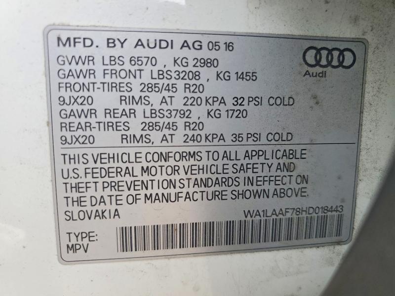 2017 Audi Q7 მანქანა იყიდება აუქციონზე, vin: WA1LAAF78HD018443, აუქციონის ნომერი: 49552406