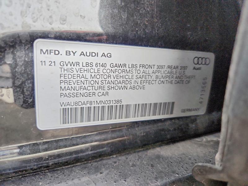 47152706 :رقم المزاد ، WAU8DAF81MN031385 vin ، 2021 Audi A8 مزاد بيع
