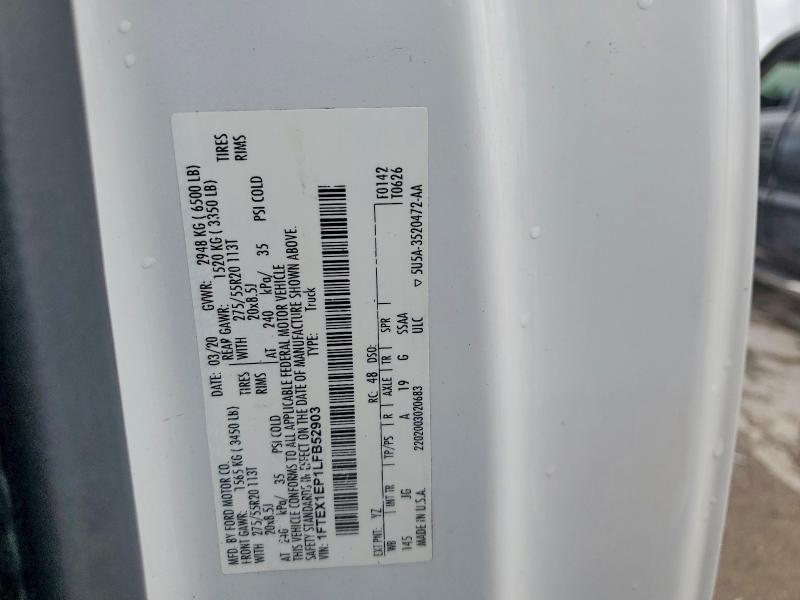 2020 Ford F150 მანქანა იყიდება აუქციონზე, vin: 1FTEX1EP1LFB52903, აუქციონის ნომერი: 49987296