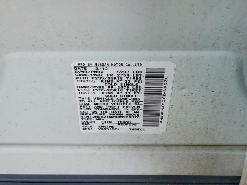 Aukcja sprzedaży 2012 Nissan Murano, vin: JN8AZ1MW3CW226876, numer aukcji: 51429816