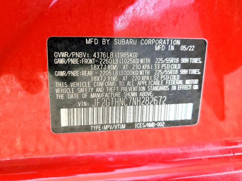 Продаж на аукціоні авто 2022 Subaru Crosstrek, vin: JF2GTHNC7NH282672, номер лоту: 48983916