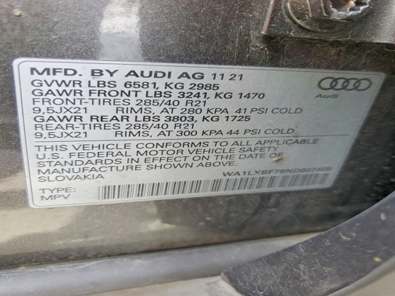 Продаж на аукціоні авто 2022 Audi Q7, vin: WA1LXBF78ND007409, номер лоту: 48487586