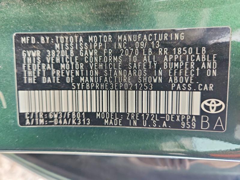 Aukcja sprzedaży 2014 Toyota Corolla, vin: 5YFBPRHE3EP021253, numer aukcji: 51953276