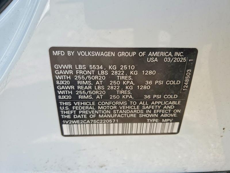 2025 Volkswagen Atlas Cross Sport მანქანა იყიდება აუქციონზე, vin: 1V2WE2CA7SC220571, აუქციონის ნომერი: 49070856