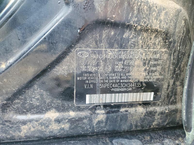 2012 Hyundai Sonata მანქანა იყიდება აუქციონზე, vin: 5NPEC4AC3CH344135, აუქციონის ნომერი: 49852996