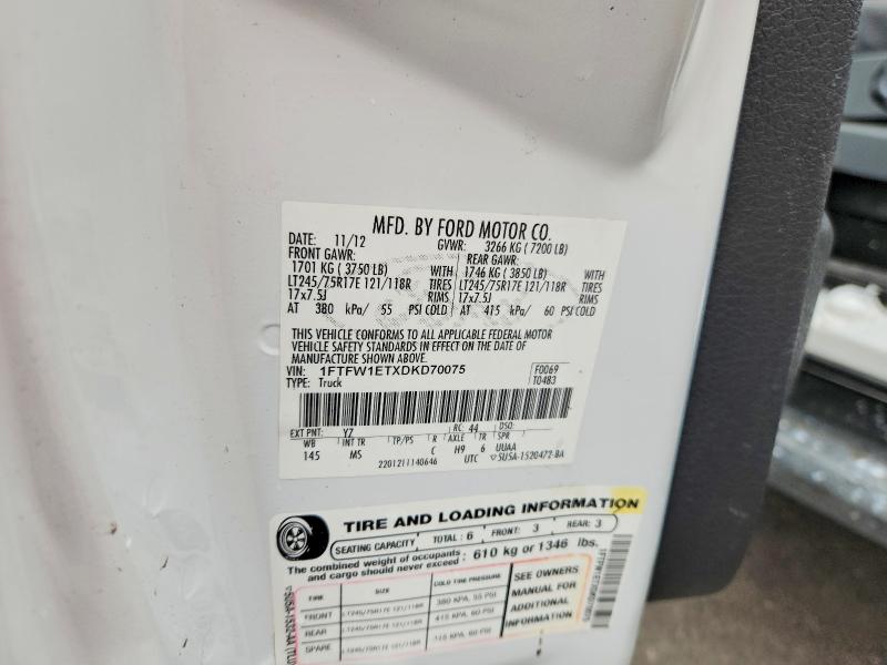 2013 Ford F150 მანქანა იყიდება აუქციონზე, vin: 1FTFW1ETXDKD70075, აუქციონის ნომერი: 51298796