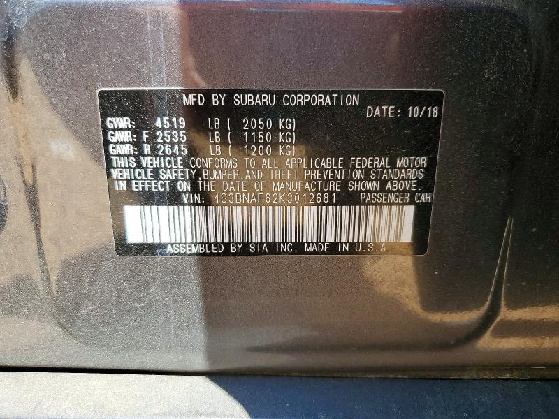 Продажа на аукционе авто 2019 Subaru Legacy, vin: 4S3BNAF62K3012681, номер лота: 50700056