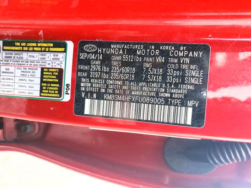 48820476 :رقم المزاد ، KM8SM4HFXFU089005 vin ، 2015 Hyundai Santa Fe مزاد بيع