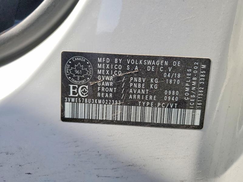 Продаж на аукціоні авто 2019 Volkswagen Jetta, vin: 3VWE57BU3KM022393, номер лоту: 48270956