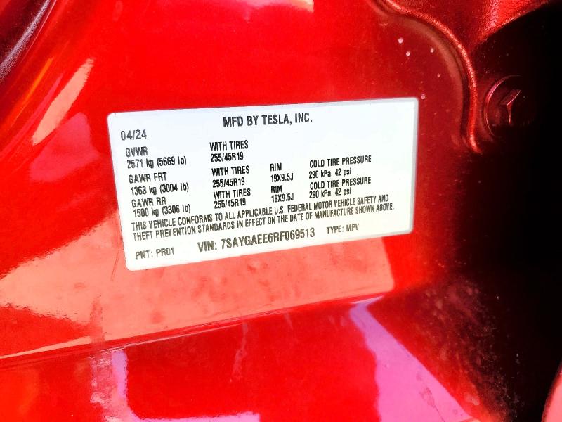 Aukcja sprzedaży 2024 Tesla Model Y, vin: 7SAYGAEE6RF069513, numer aukcji: 50157086