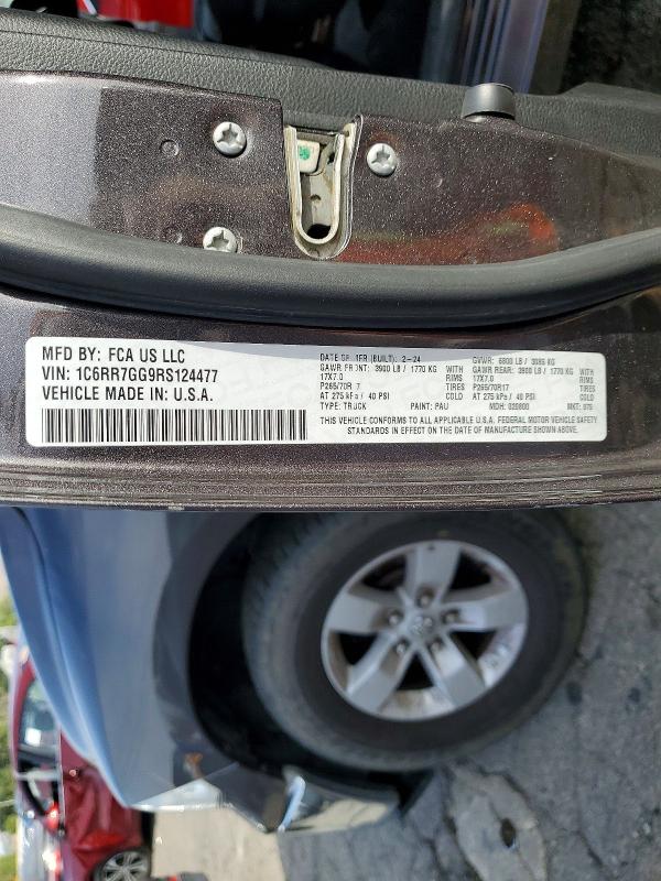 2024 Ram 1500 Classic მანქანა იყიდება აუქციონზე, vin: 1C6RR7GG9RS124477, აუქციონის ნომერი: 50184926