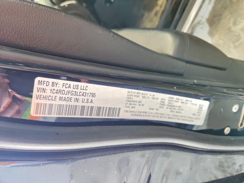 Продаж на аукціоні авто 2020 Dodge Durango, vin: 1C4RDJFG3LC431795, номер лоту: 48089876