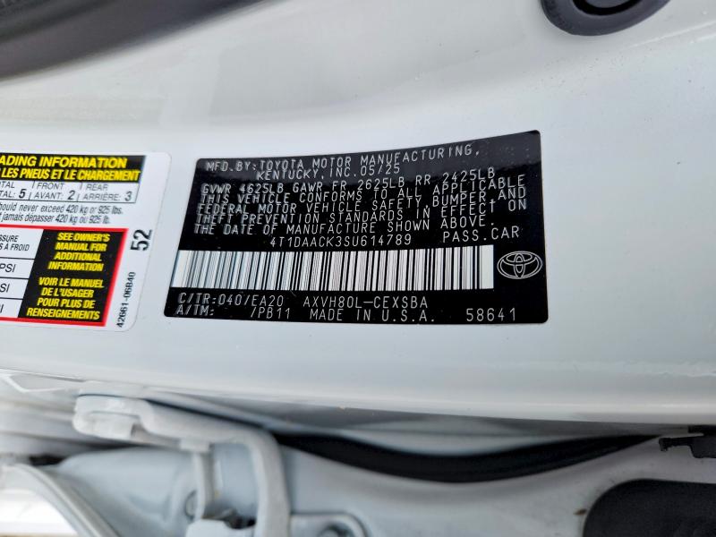 2025 Toyota Camry მანქანა იყიდება აუქციონზე, vin: 4T1DAACK3SU614789, აუქციონის ნომერი: 49829586